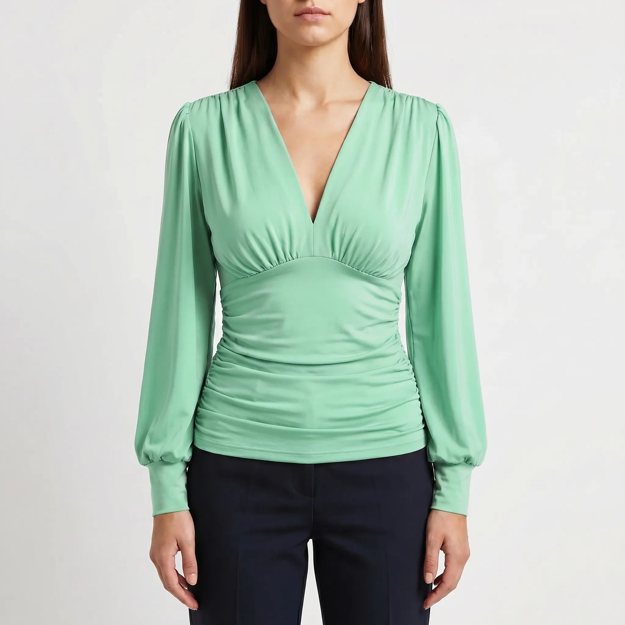Ruched Waist Wrap Blouse