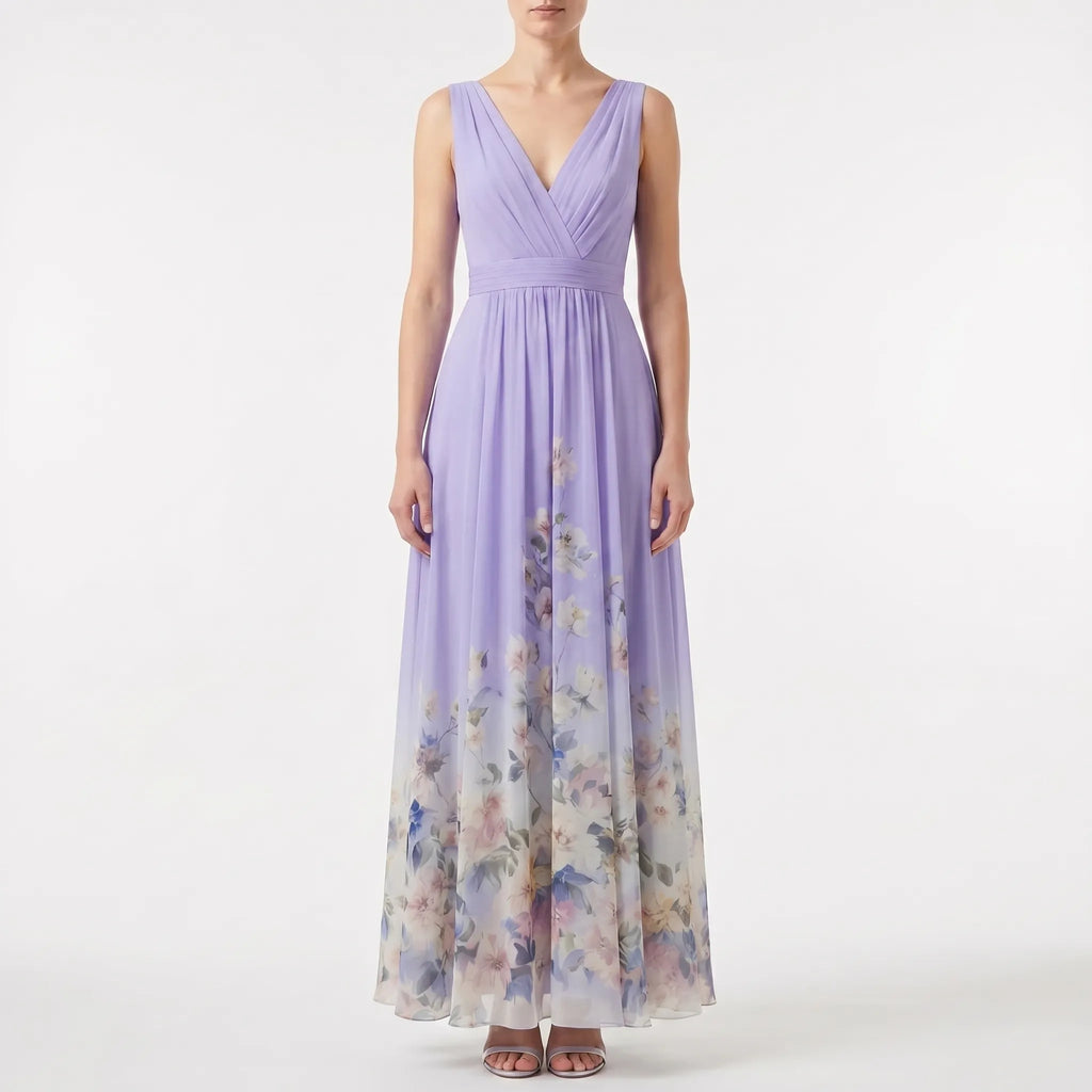 Women's Floral Maxi Dress - V Neck for Summer Wedding