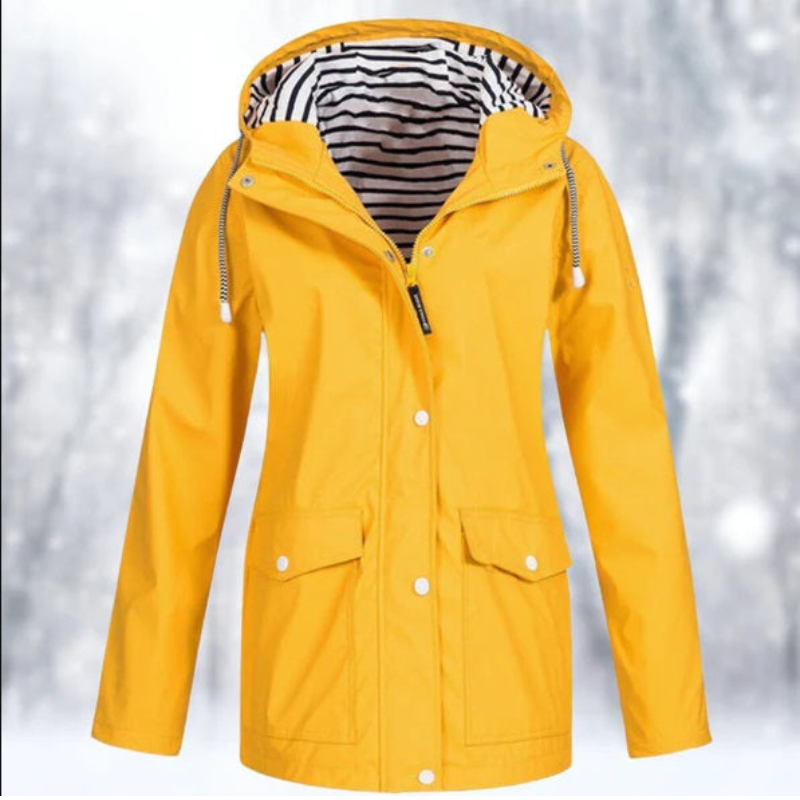 Women's Lightweight Hooded Rain Jacket with Pockets - Mustard Yellow