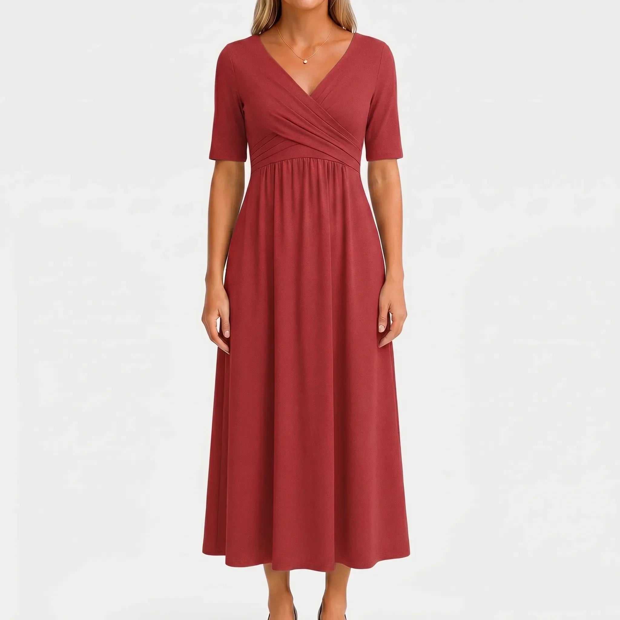 Short Sleeve Wrap Midi Dress