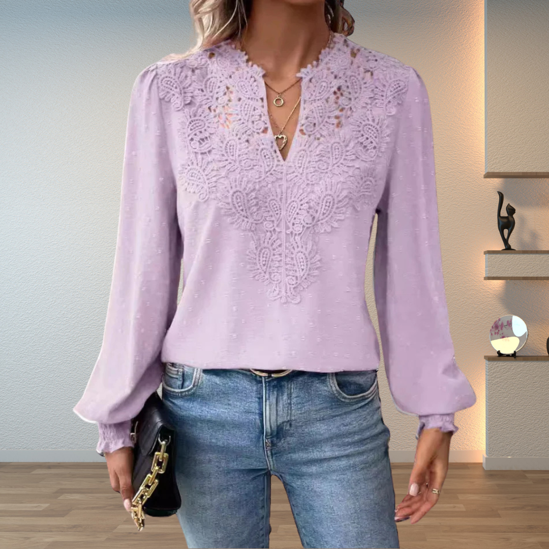 Women's Textured V-Neck Blouse - Purple