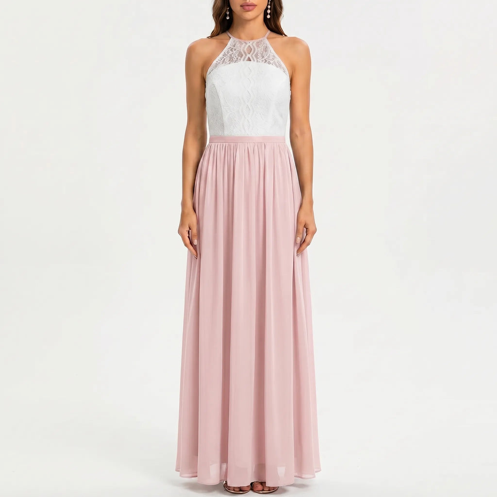 Women's Halter Maxi Dress - Open Back for Wedding Guest