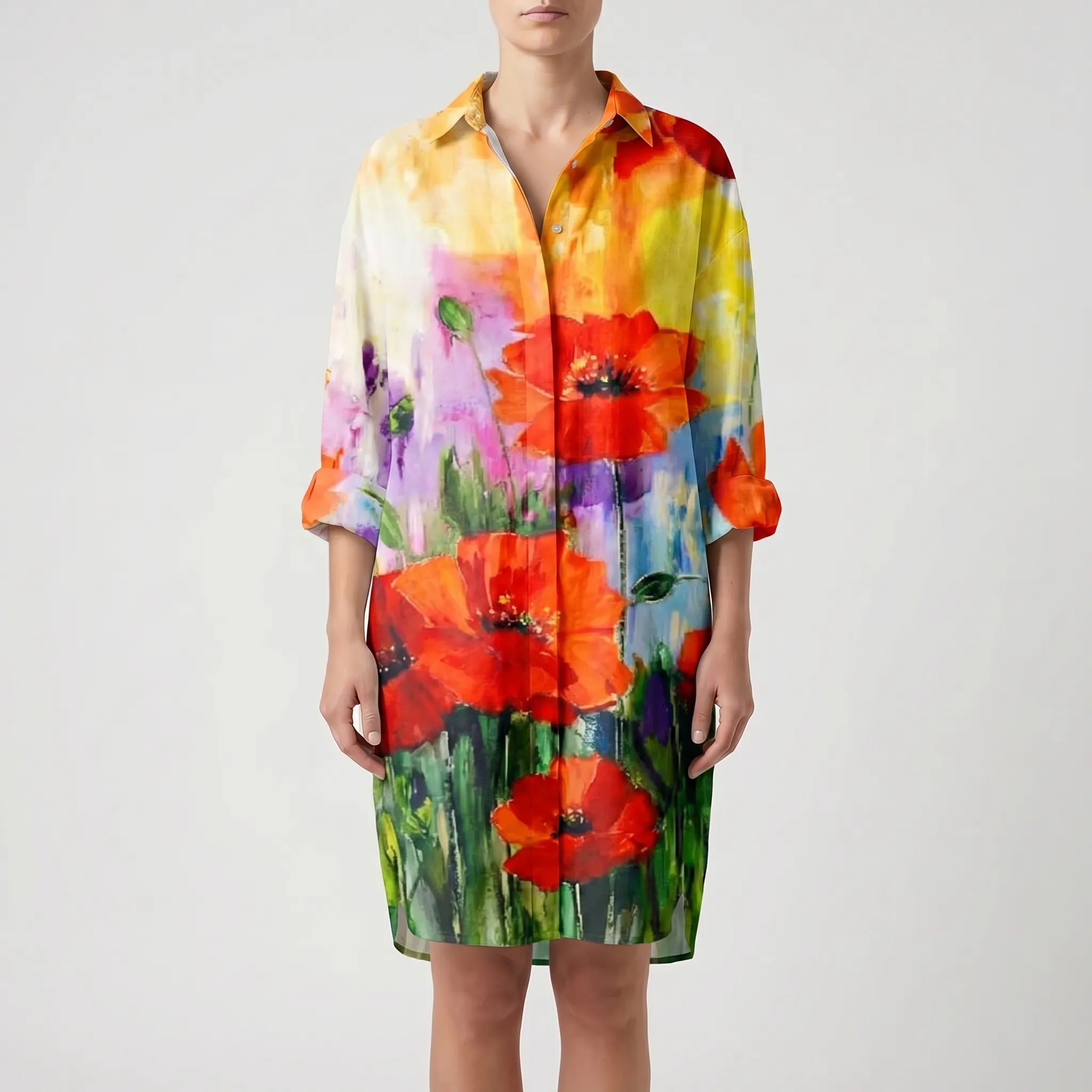 Printed Button-Front Shirt Dress