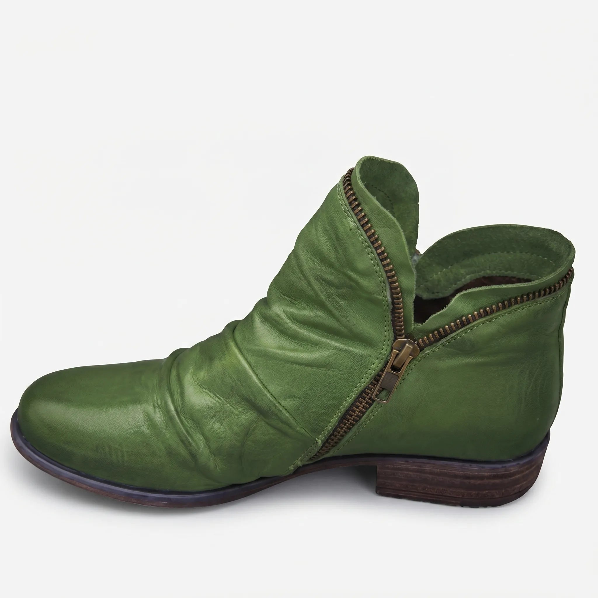 Ruched Leather Ankle Boots