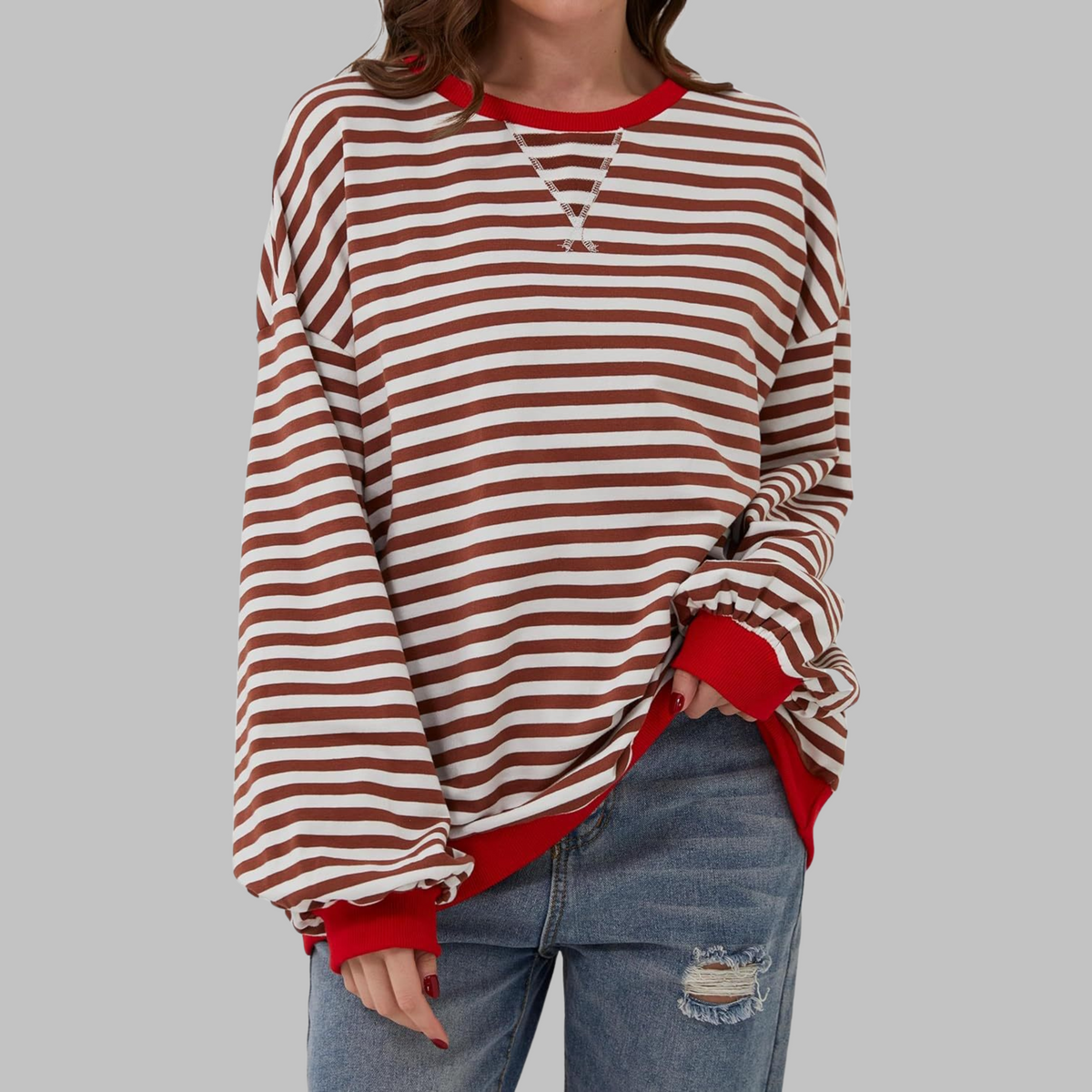 Women's Long Sleeve Striped Casual Sweatshirt