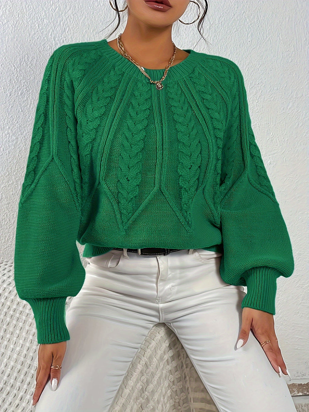 Women's Cable-Knit Lantern Sleeve Sweater