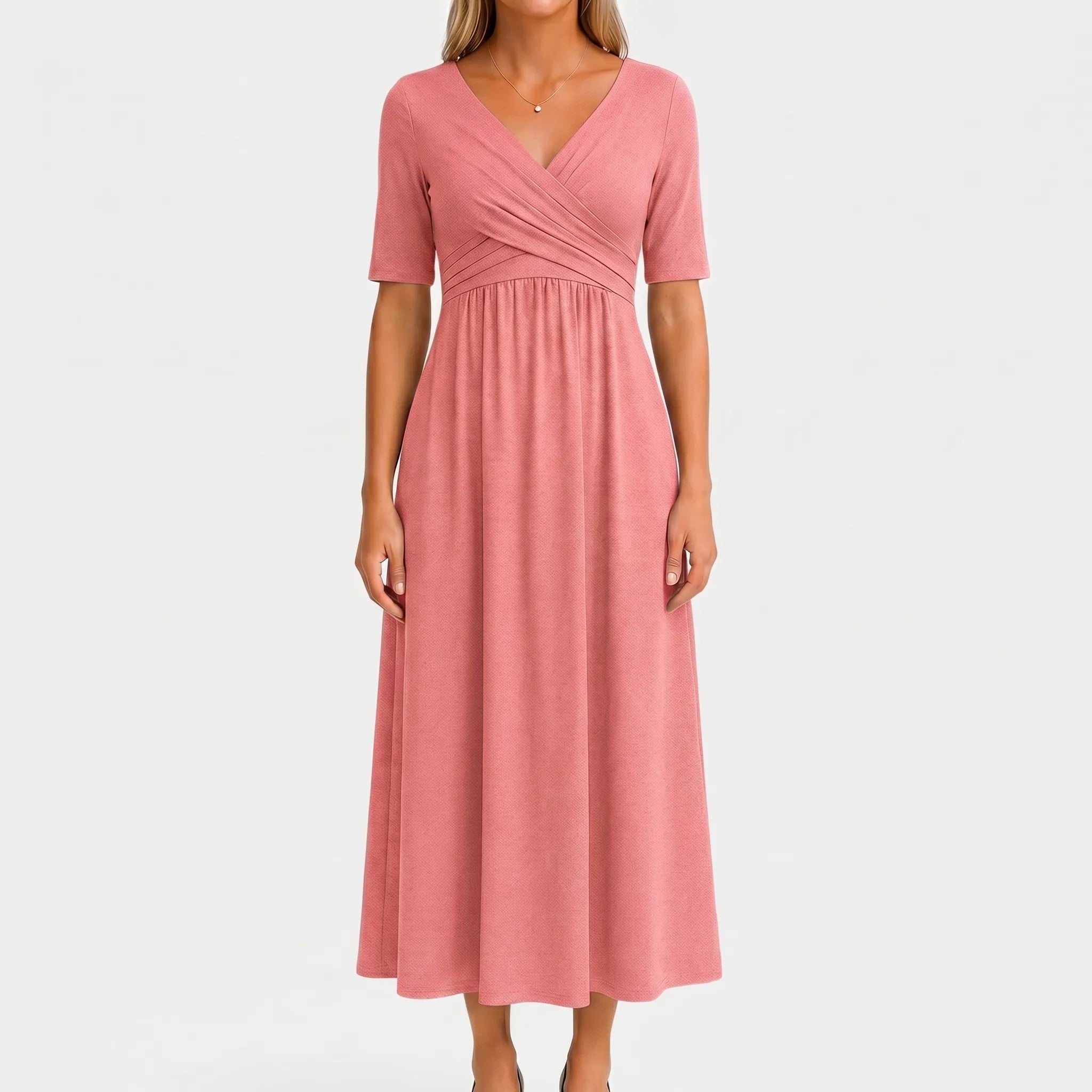 Short Sleeve Wrap Midi Dress