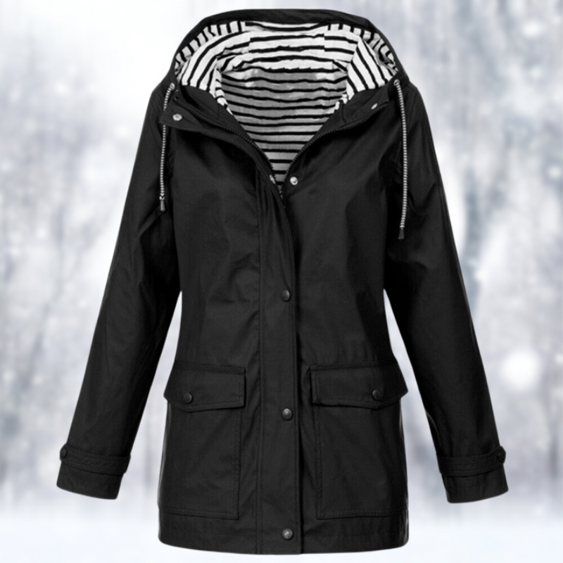 Women's Lightweight Hooded Rain Jacket with Pockets - Black