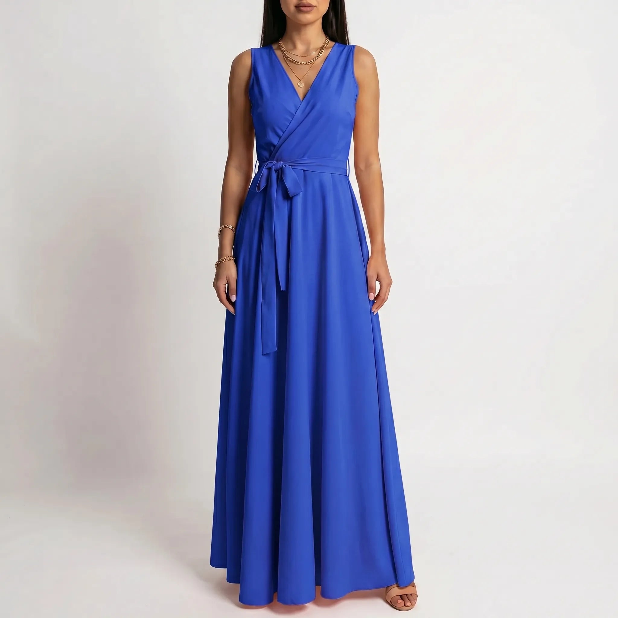 Women's Wrap Maxi Dress - Sleeveless for Wedding Guest