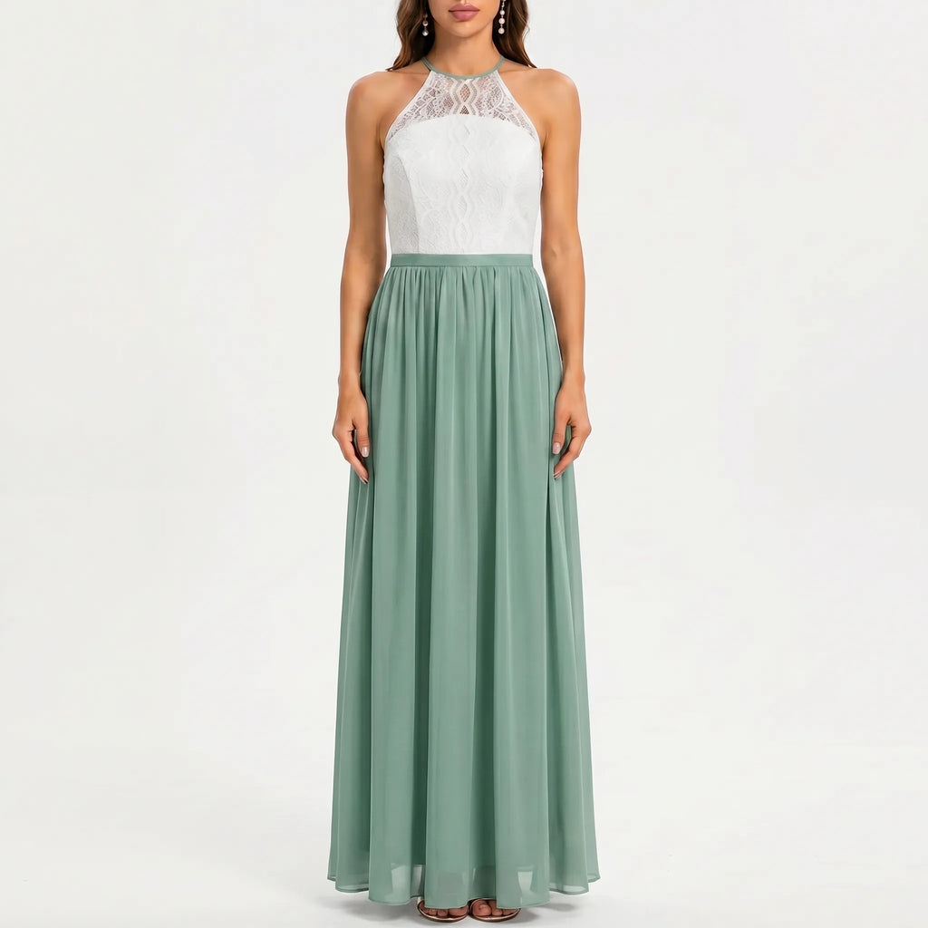 Women's Halter Maxi Dress - Open Back for Wedding Guest