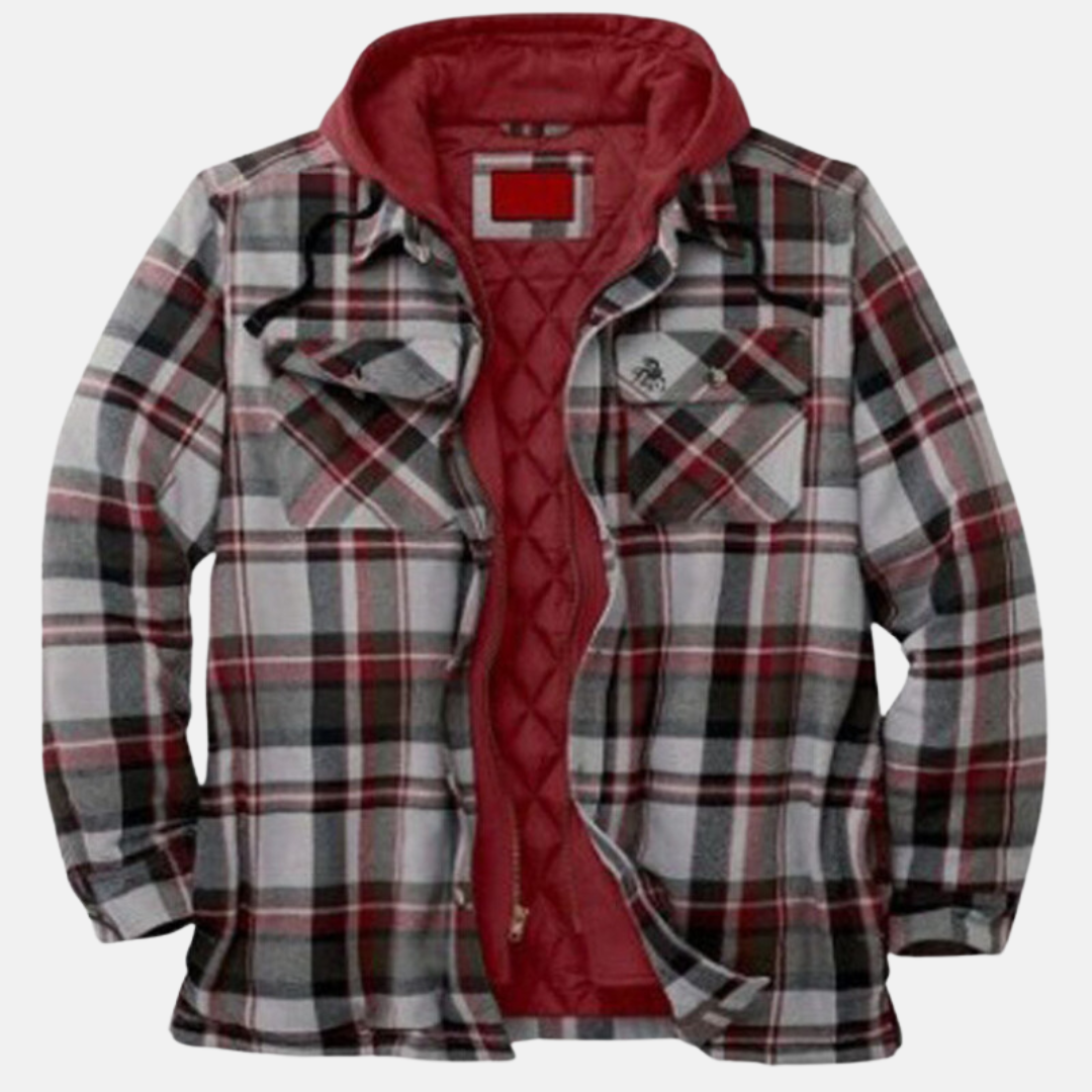 Men's Quilted Hooded Overshirt Jacket - Red
