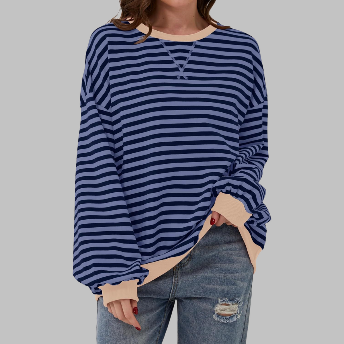 Women's Long Sleeve Striped Casual Sweatshirt