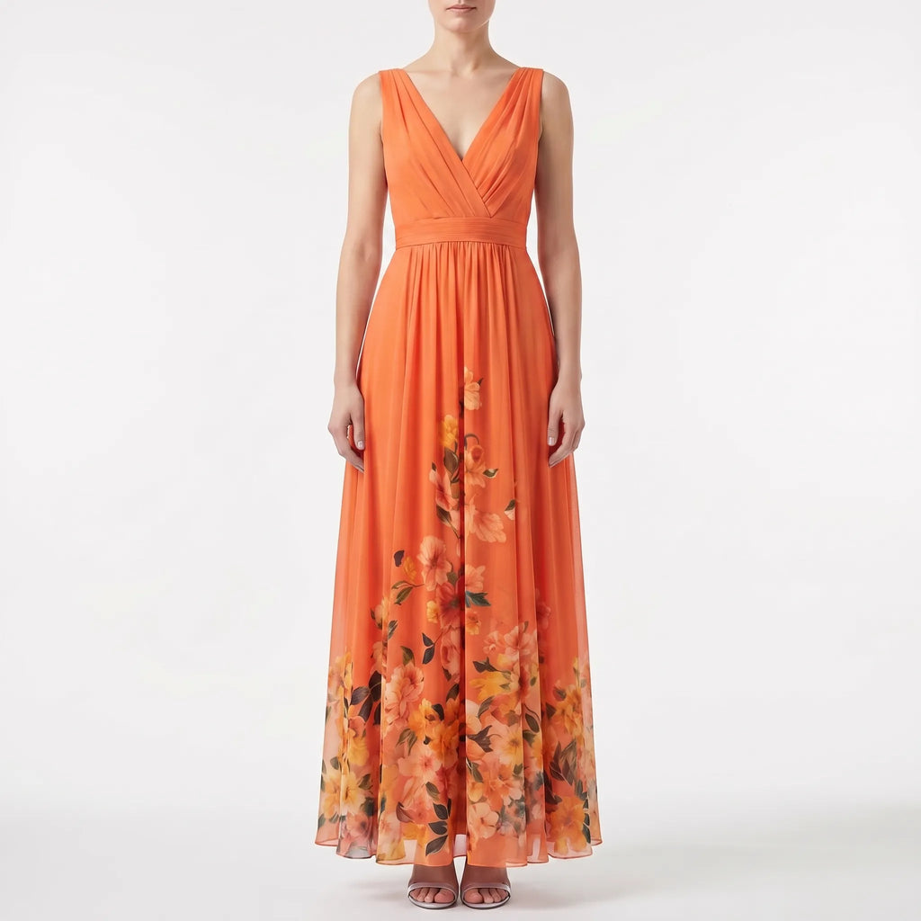 Women's Floral Maxi Dress - V Neck for Summer Wedding