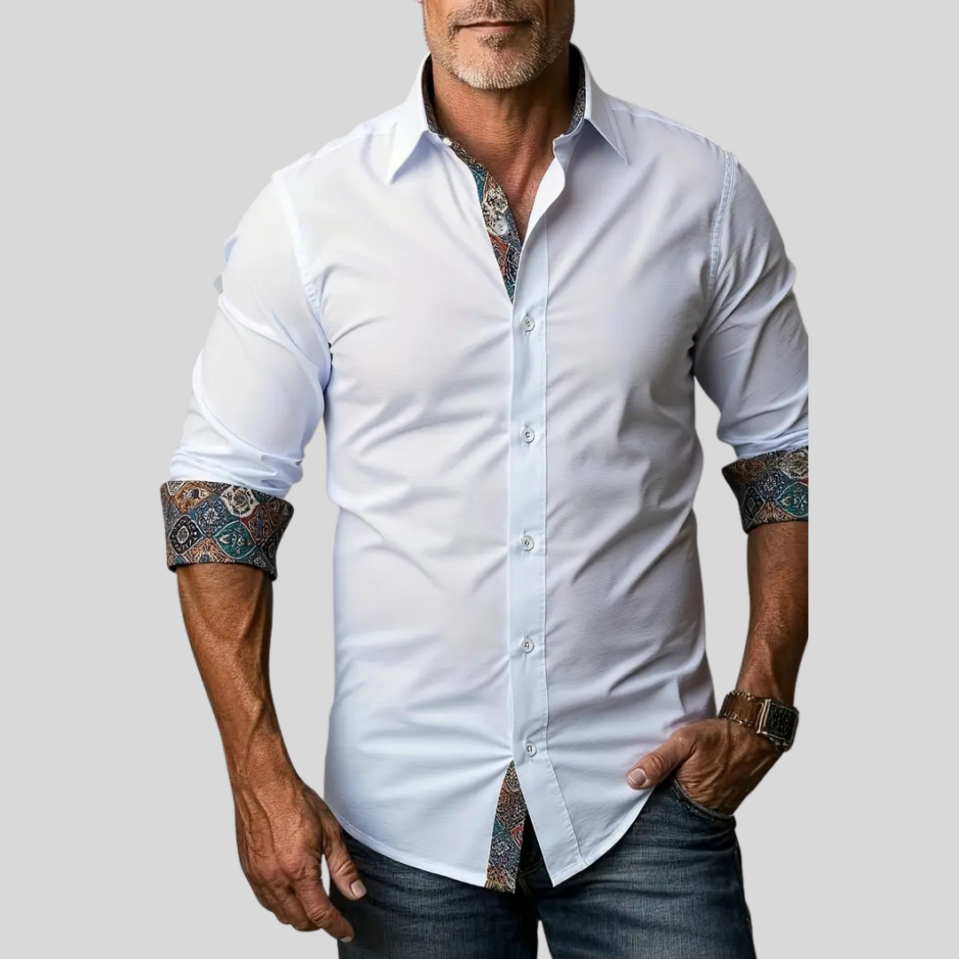 Men's Tailored Button-Up Shirt with Contrast Collar and Cuffs