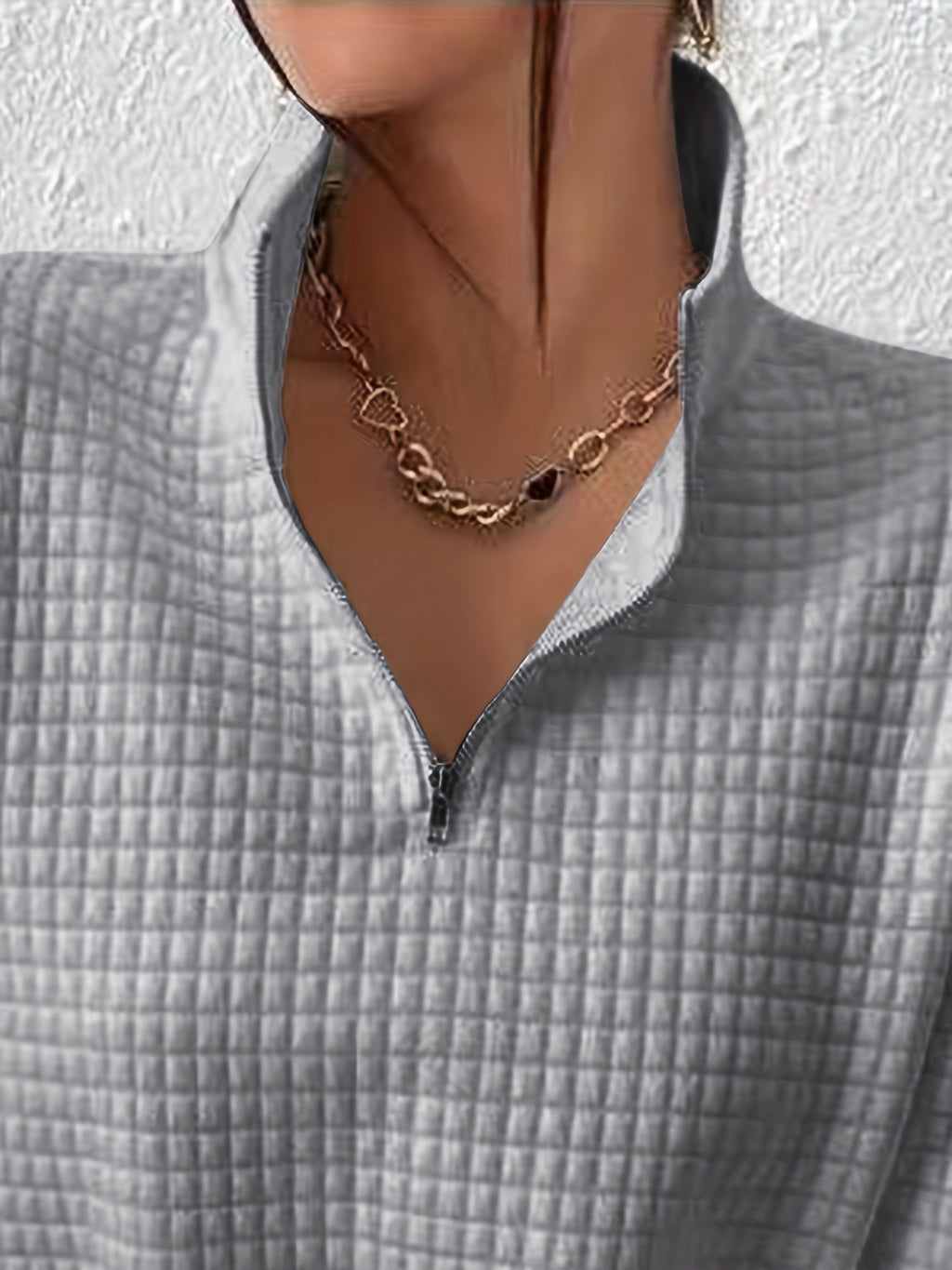 Women's Half-Zip Stand Collar Textured Knit Pullover