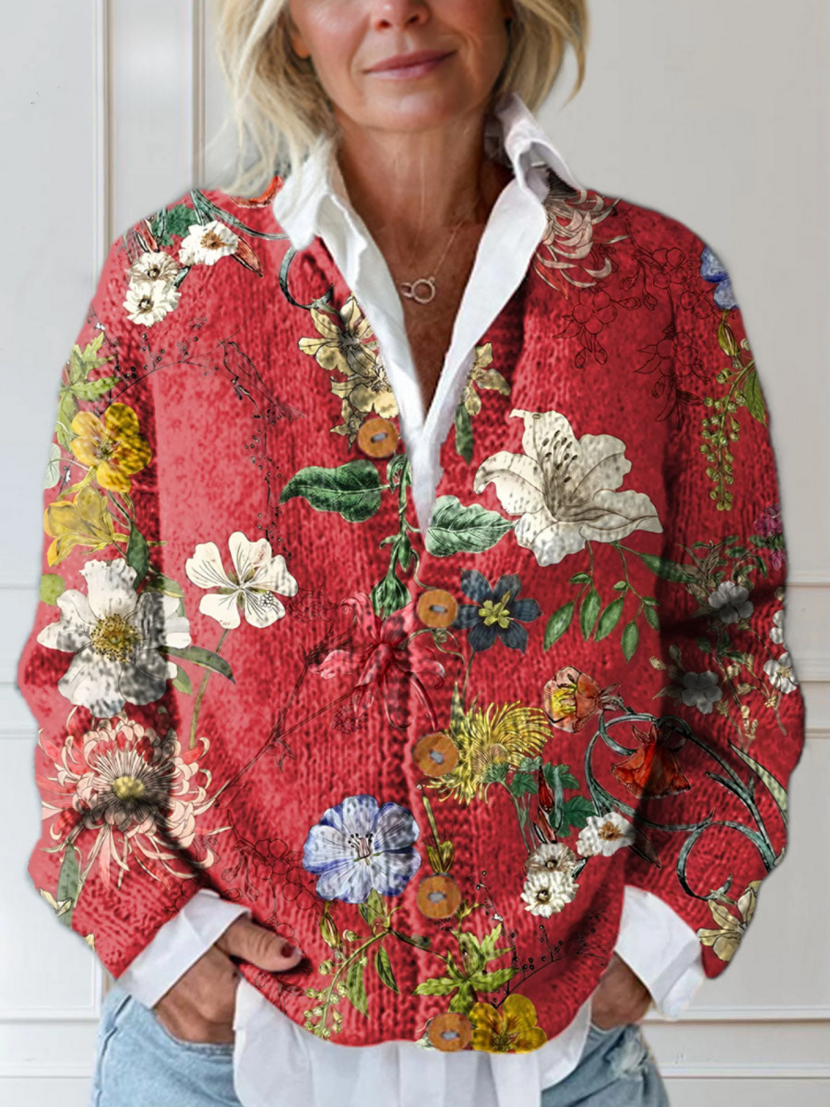 Women's Floral Print Button-Down Cardigan
