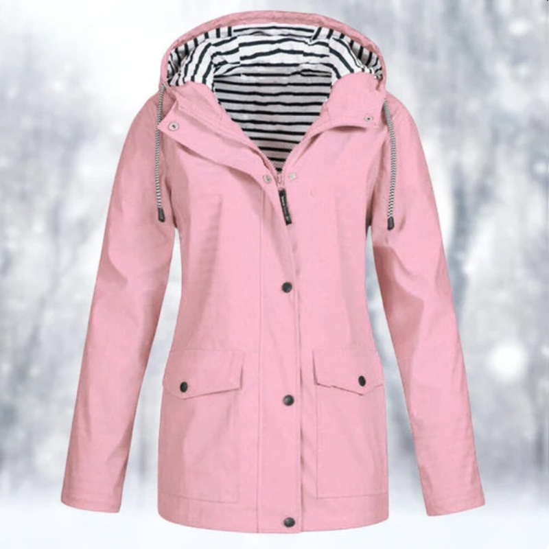 Women's Lightweight Hooded Rain Jacket with Pockets - Pink