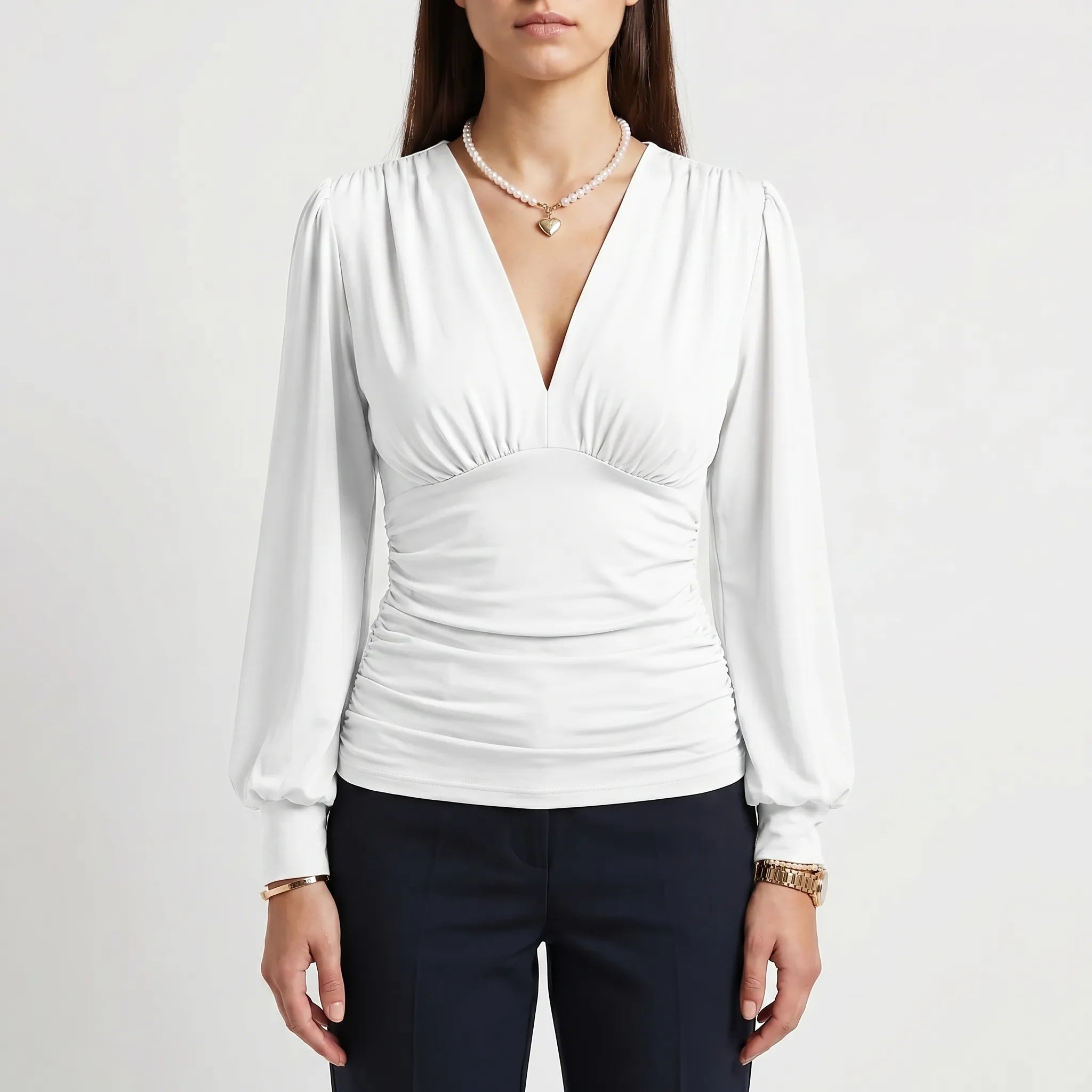 Ruched Waist Wrap Blouse