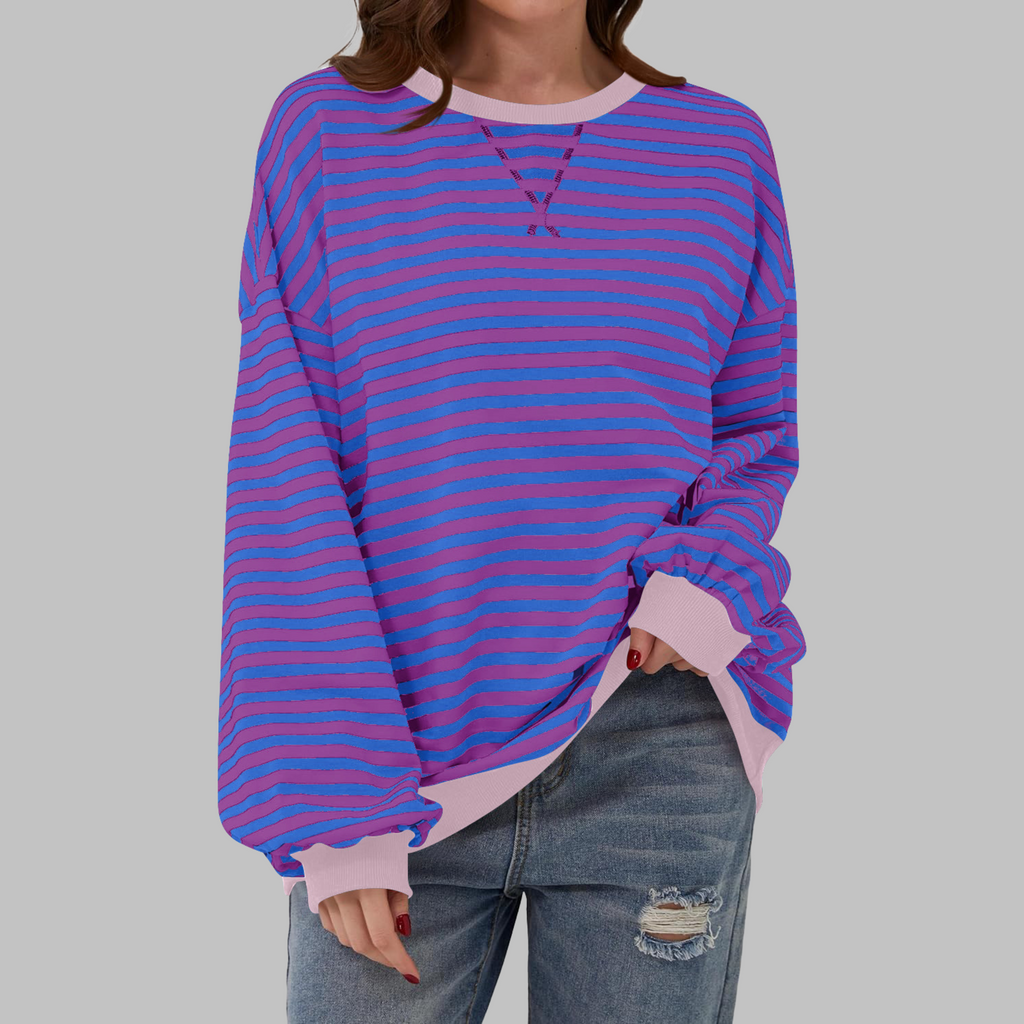 Women's Long Sleeve Striped Casual Sweatshirt