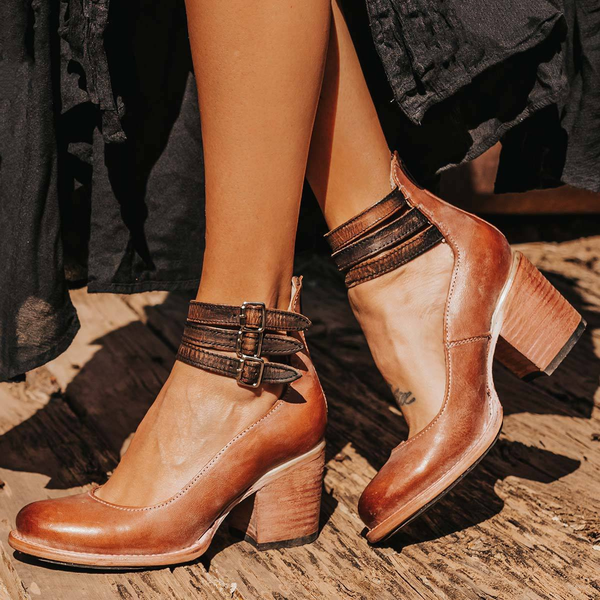 Women's Block Heel Ankle Strap Boots