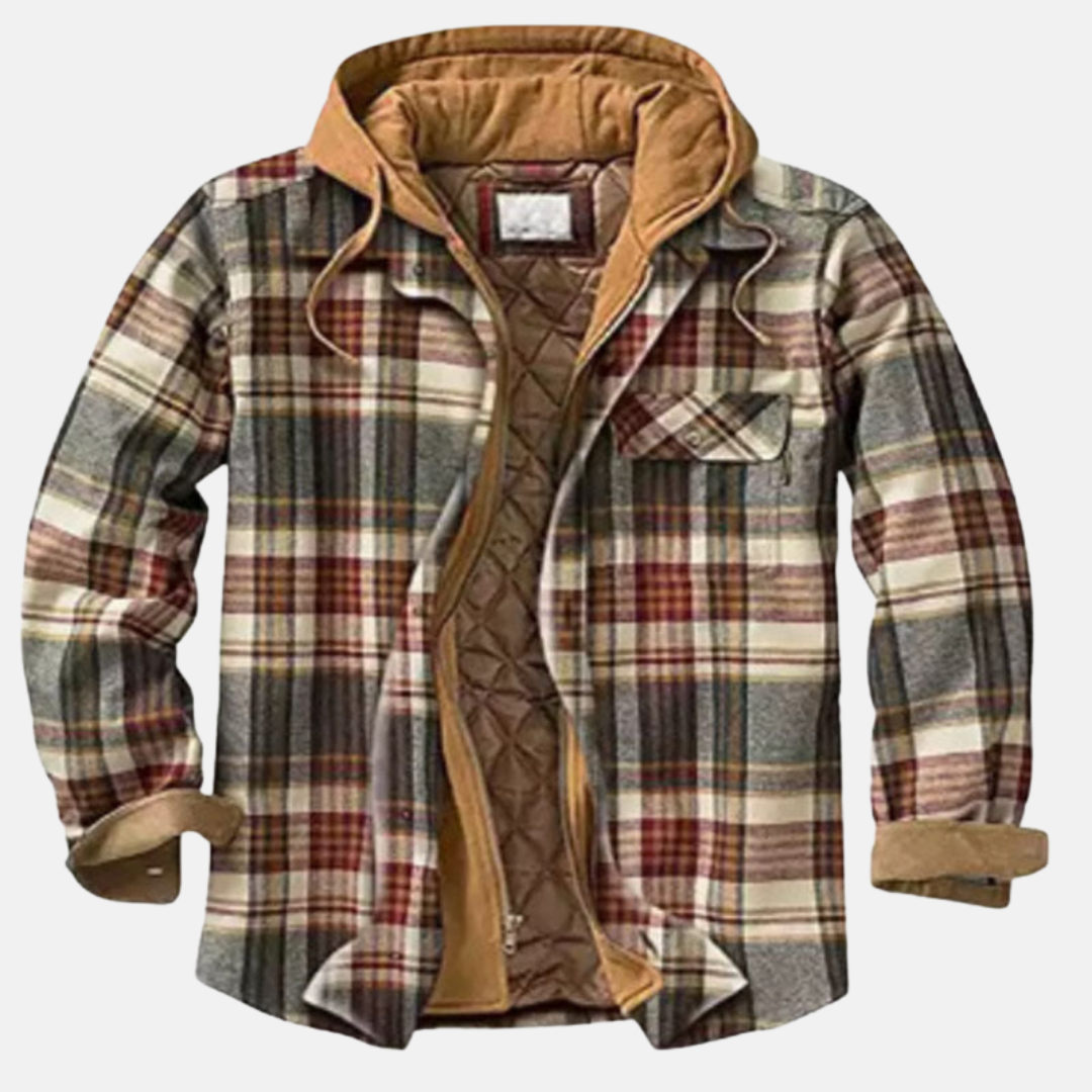 Men's Quilted Hooded Overshirt Jacket - Khaki