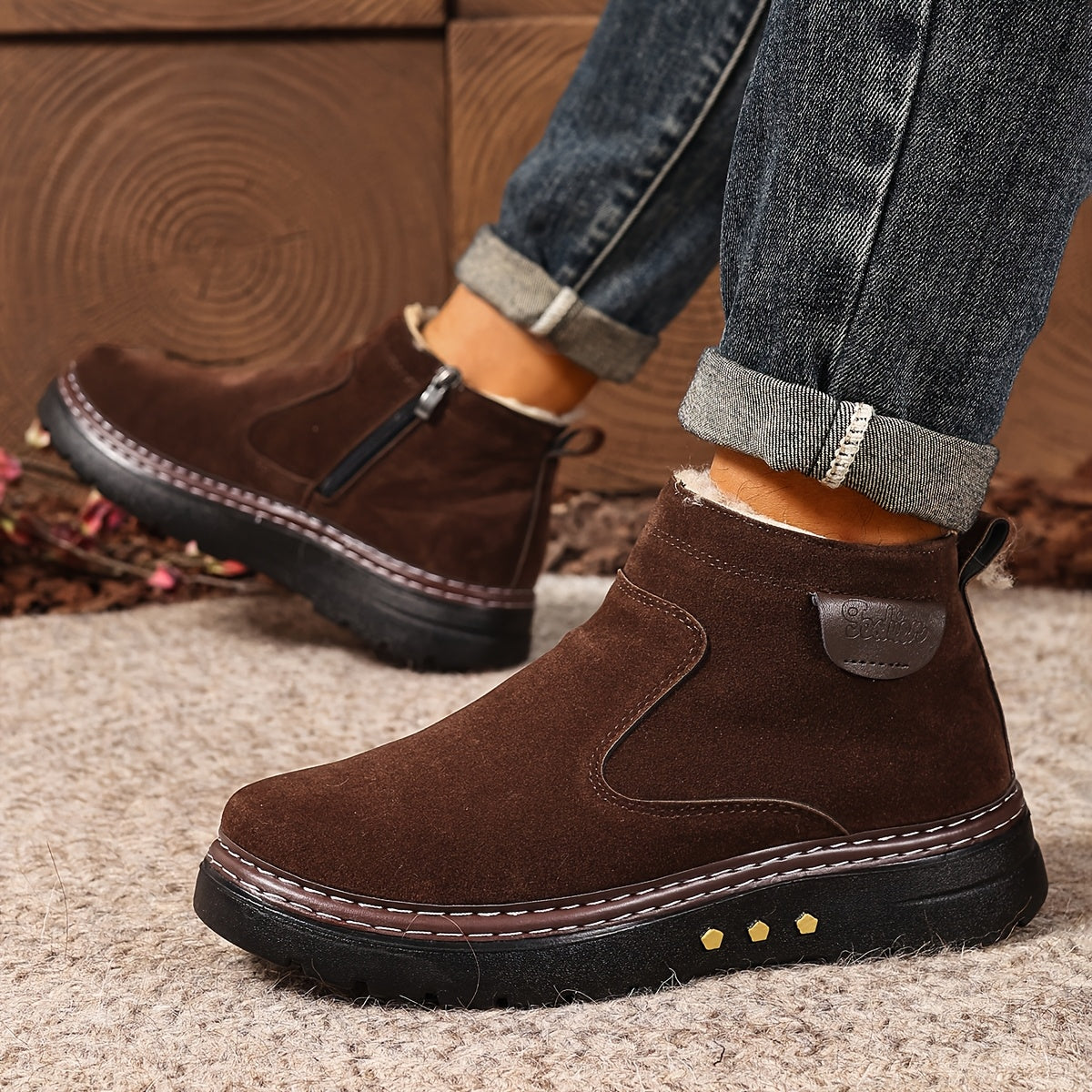 Women's Plush-Lined Winter Ankle Boots with Side Zip
