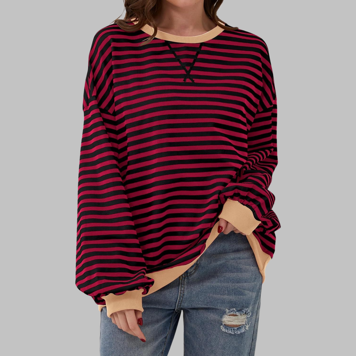 Women's Long Sleeve Striped Casual Sweatshirt
