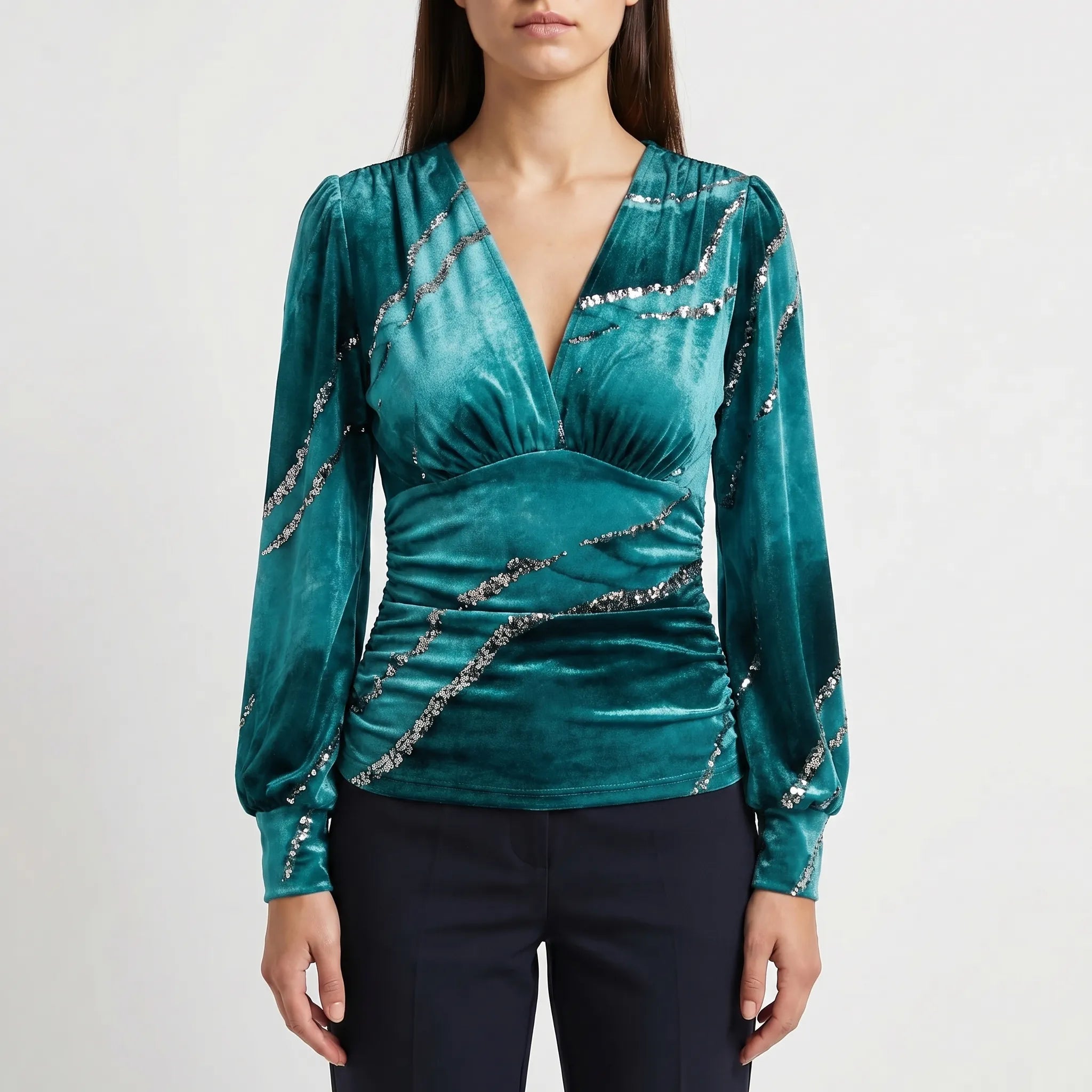 Ruched Waist Wrap Blouse