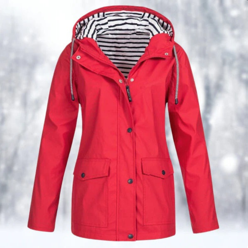 Women's Lightweight Hooded Rain Jacket with Pockets - Red