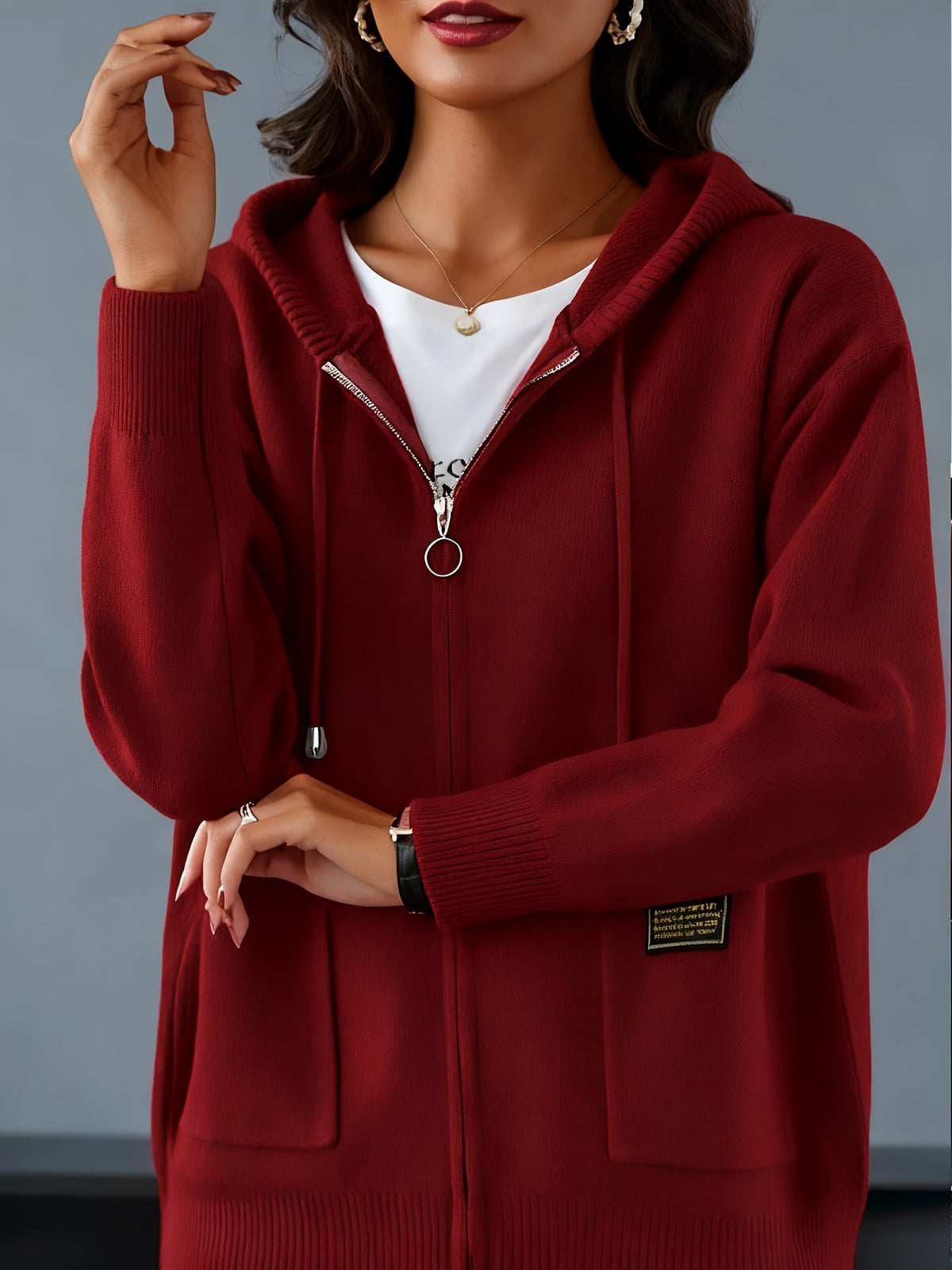 Women's Zip-Up Hooded Cardigan with Pockets