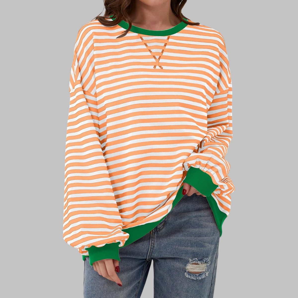 Women's Long Sleeve Striped Casual Sweatshirt