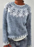 Women's Vintage-Style Winter Knit Sweater - Cloudy Blue