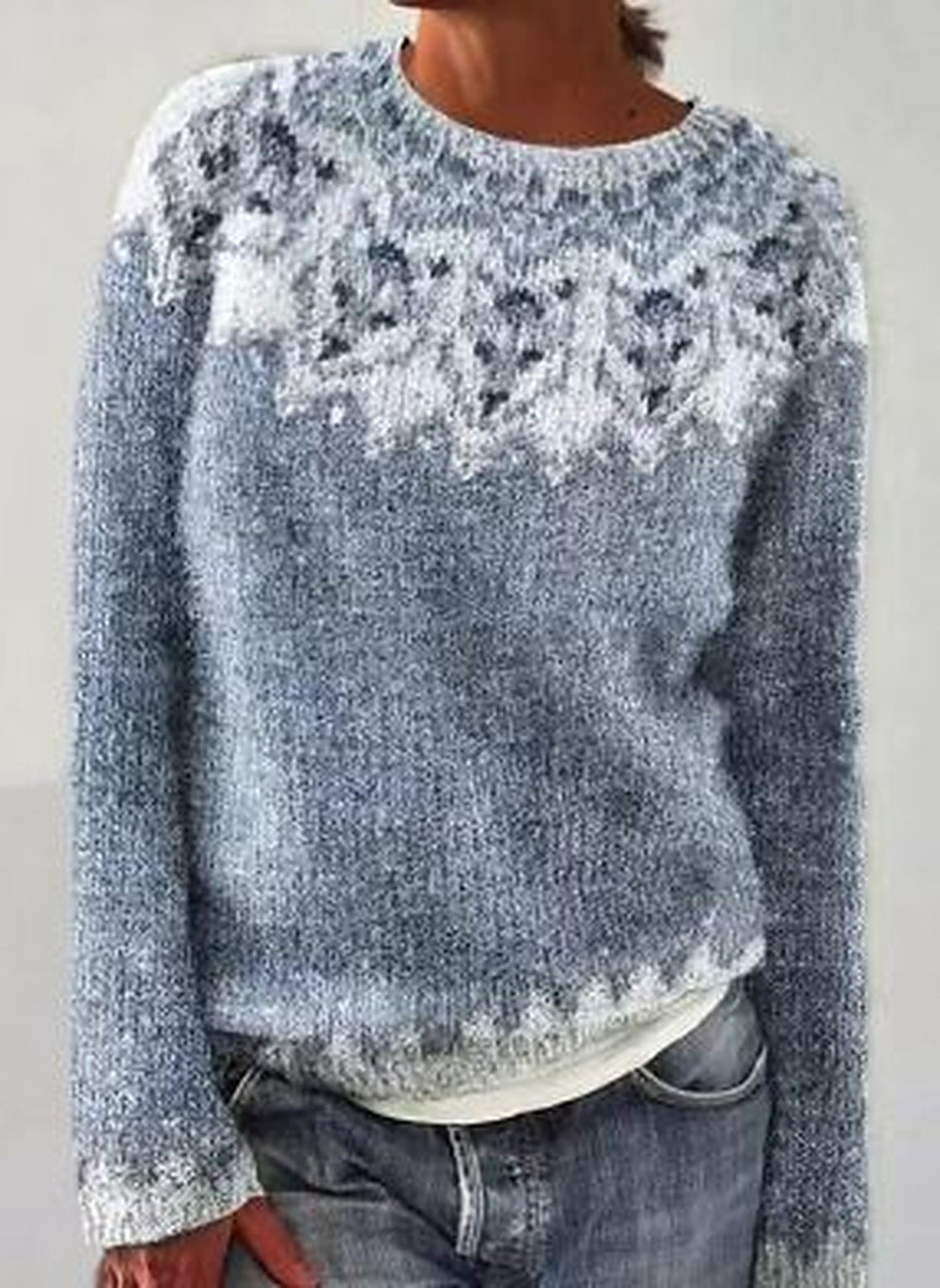 Women's Vintage-Style Winter Knit Sweater - Cloudy Blue