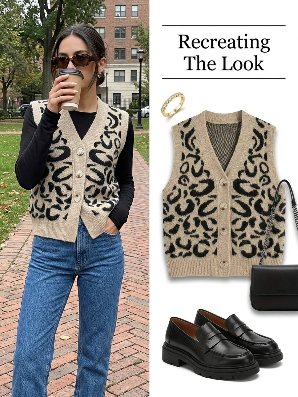 Women's Patterned V-Neck Button-Front Vest