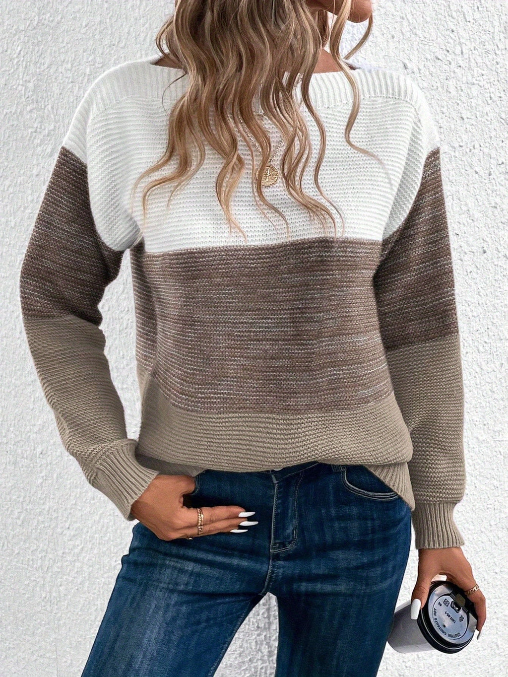 Women's Color-Blocked Drop-Shoulder Knit Sweater