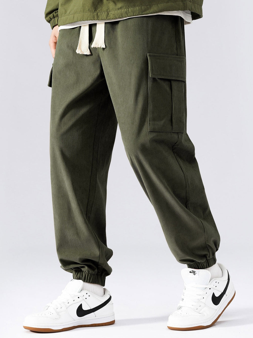 Men's Patchwork Corduroy Hoodie and Cargo Jogger Set