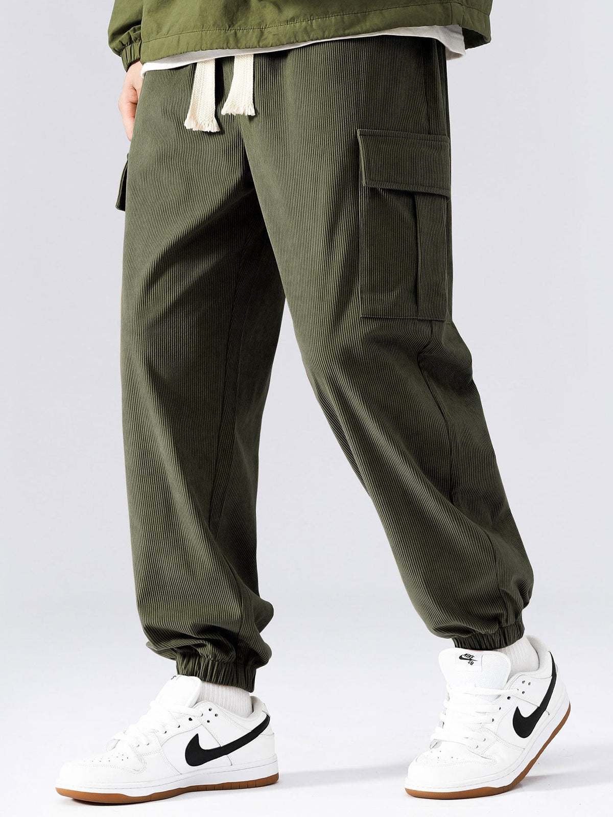 Men's Patchwork Corduroy Hoodie and Cargo Jogger Set