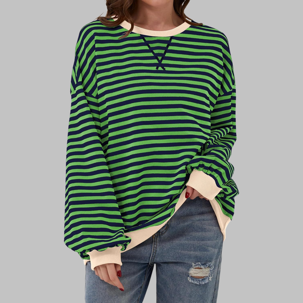 Women's Long Sleeve Striped Casual Sweatshirt