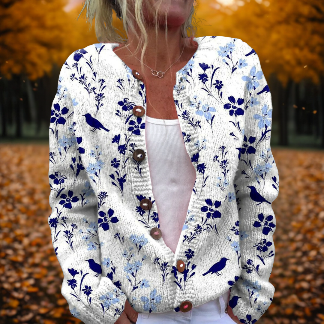 Women's Vintage Floral Print Open-Front Cardigan