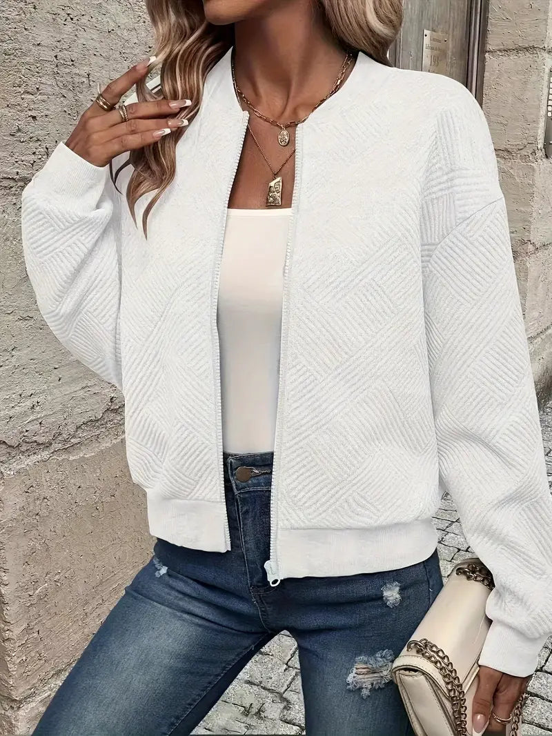 Women's Textured Full-Zip Relaxed Knit Cardigan - White