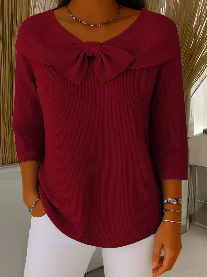 Women's Bow Detail Fitted Sweater - Red