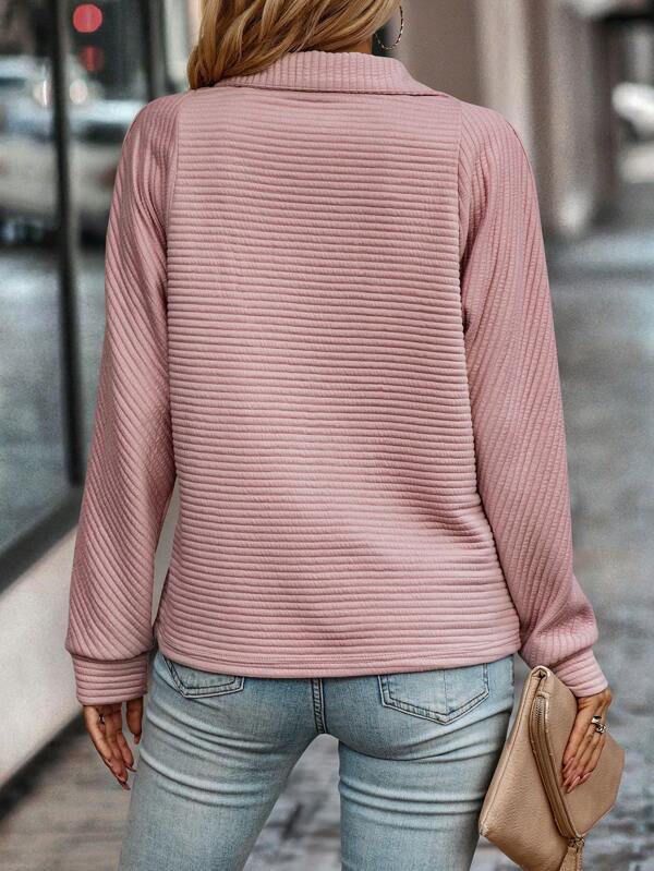 Women's V-Neck Sweater with Zip Neckline Detail