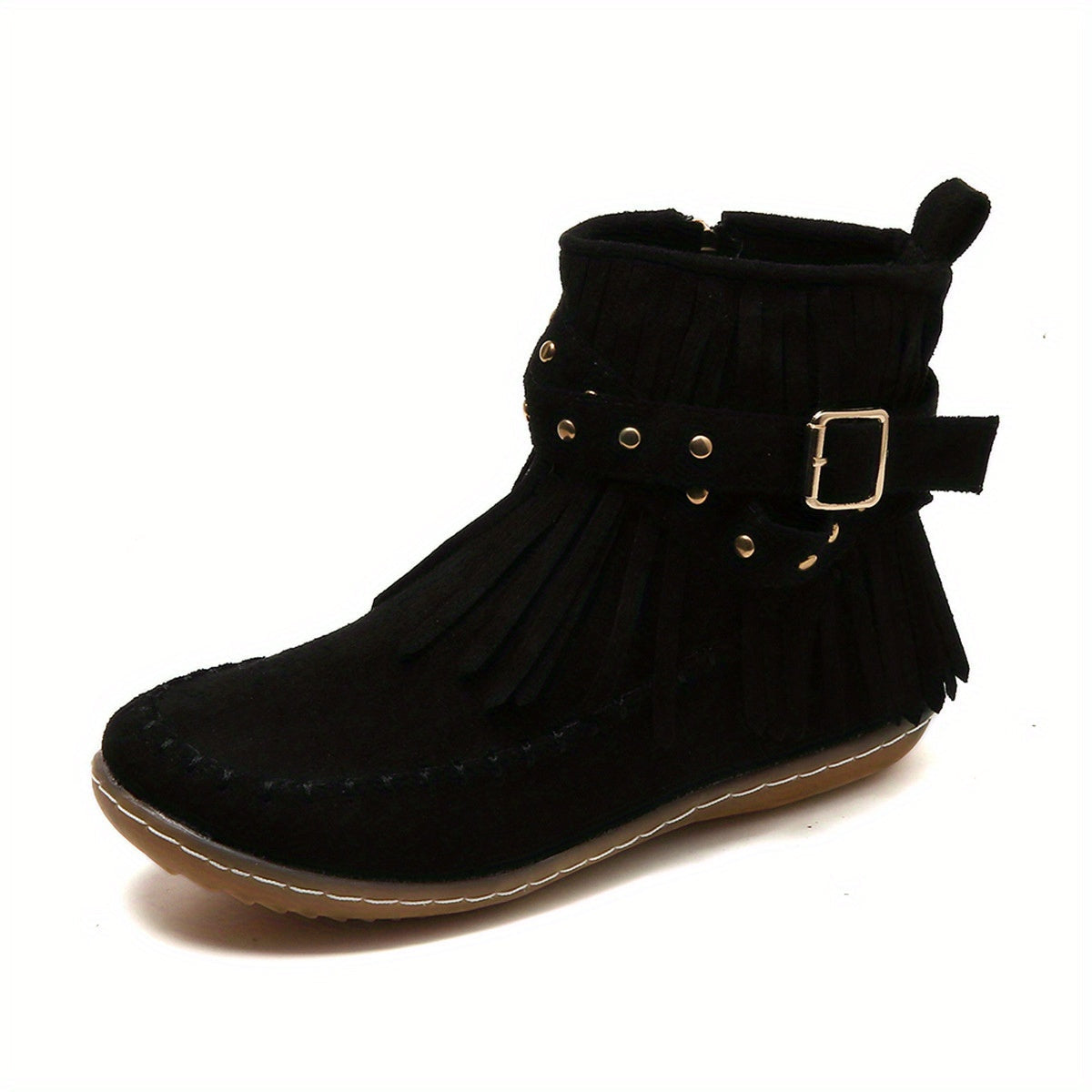 Women's Fringed Western Ankle Boots with Side Zip