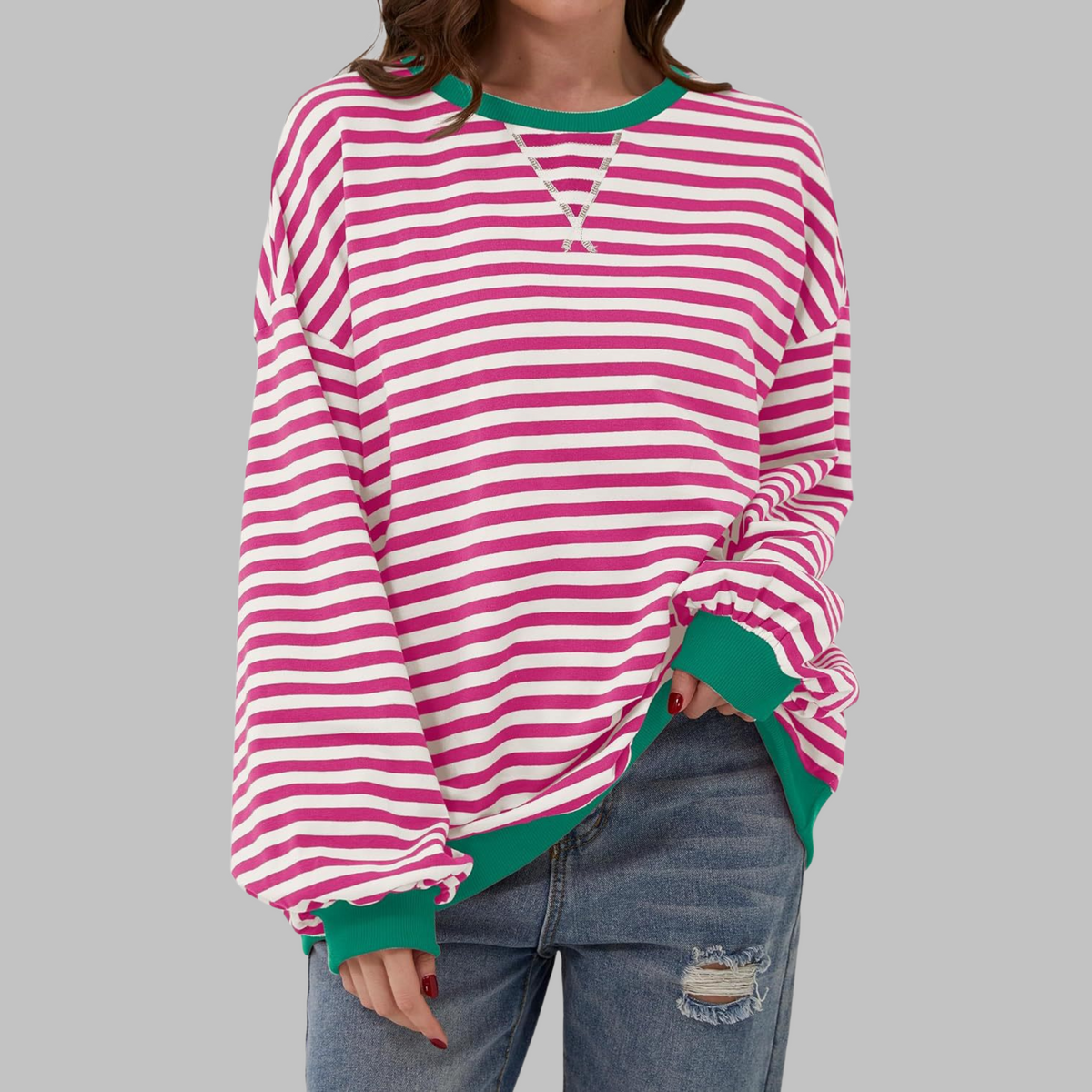 Women's Long Sleeve Striped Casual Sweatshirt