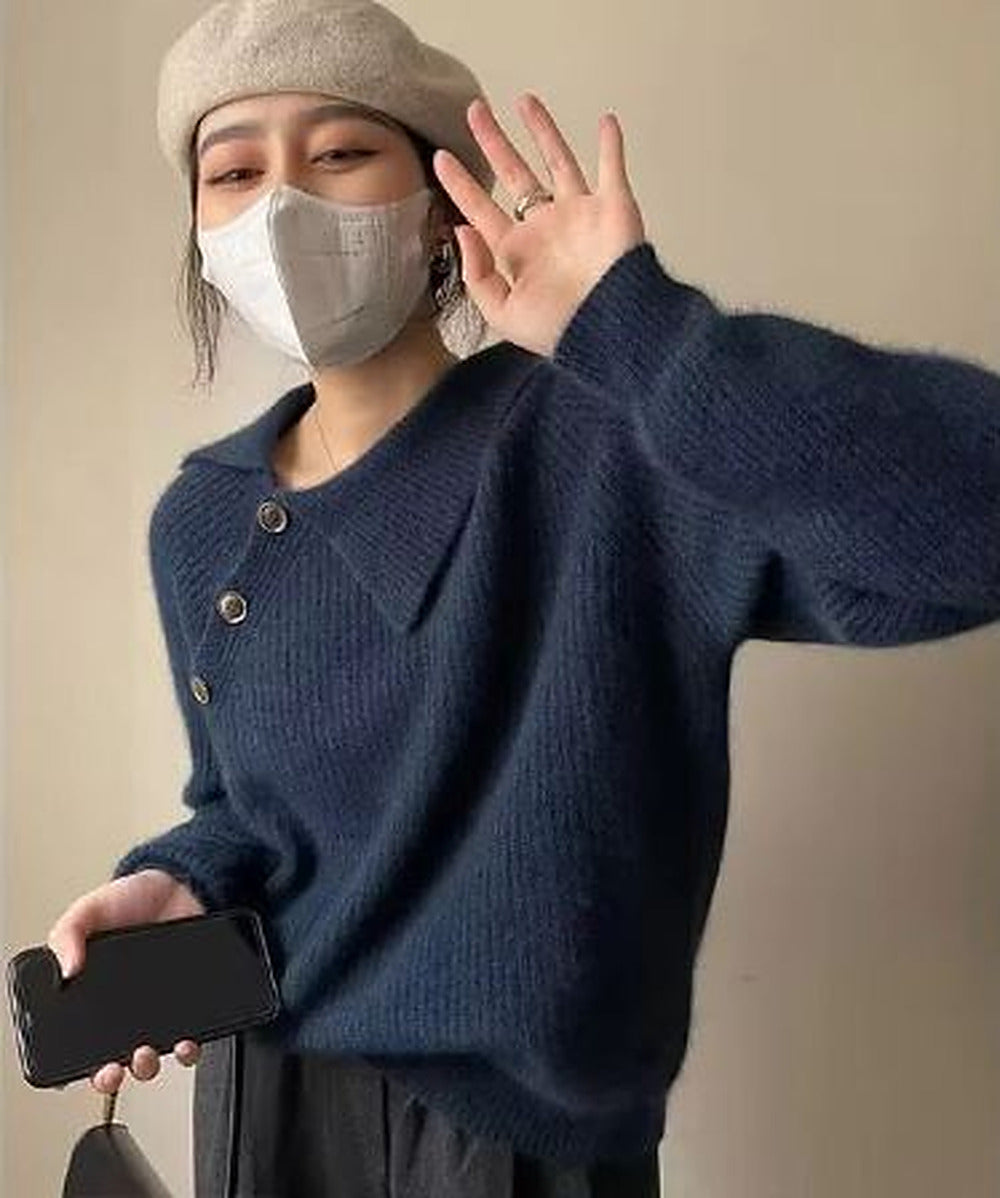 Women's Vintage-Inspired Everyday Knit Sweater - Navy Blue