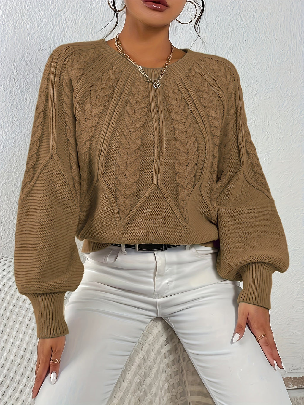 Women's Cable-Knit Lantern Sleeve Sweater