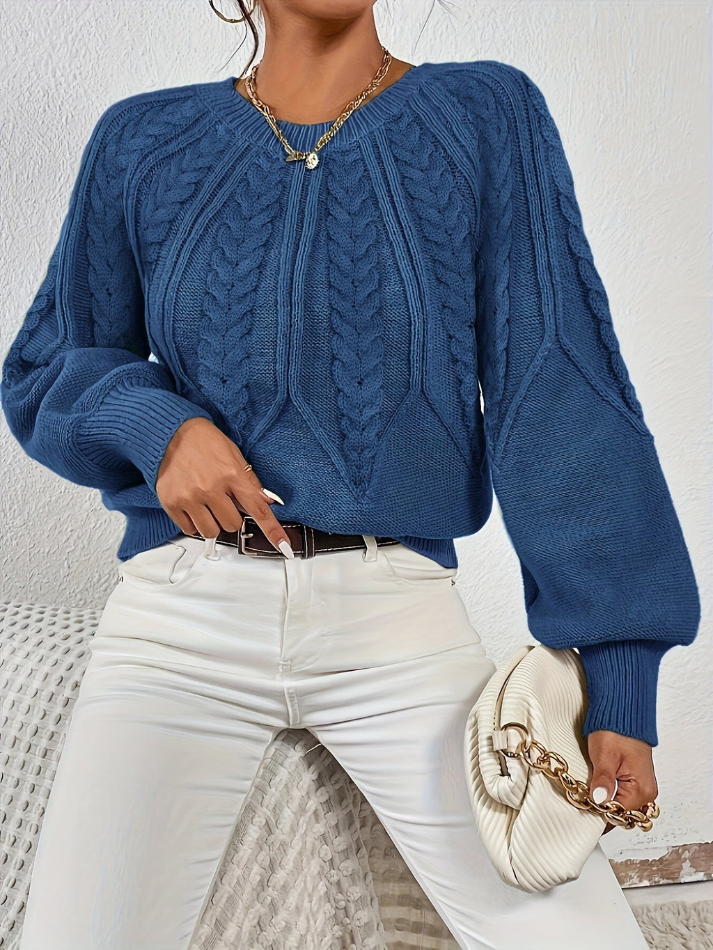 Women's Cable-Knit Lantern Sleeve Sweater