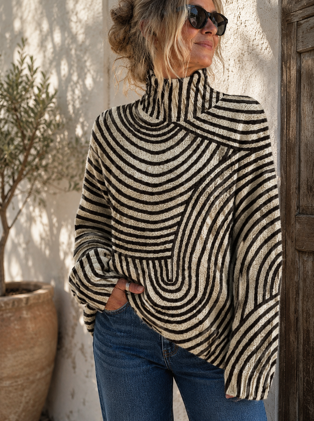 Women's Bold Striped Turtleneck Sweater