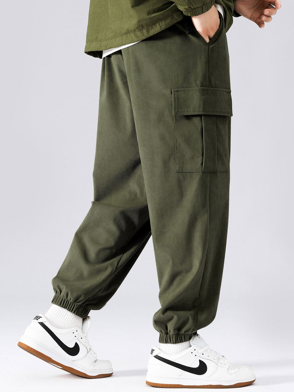 Men's Patchwork Corduroy Hoodie and Cargo Jogger Set