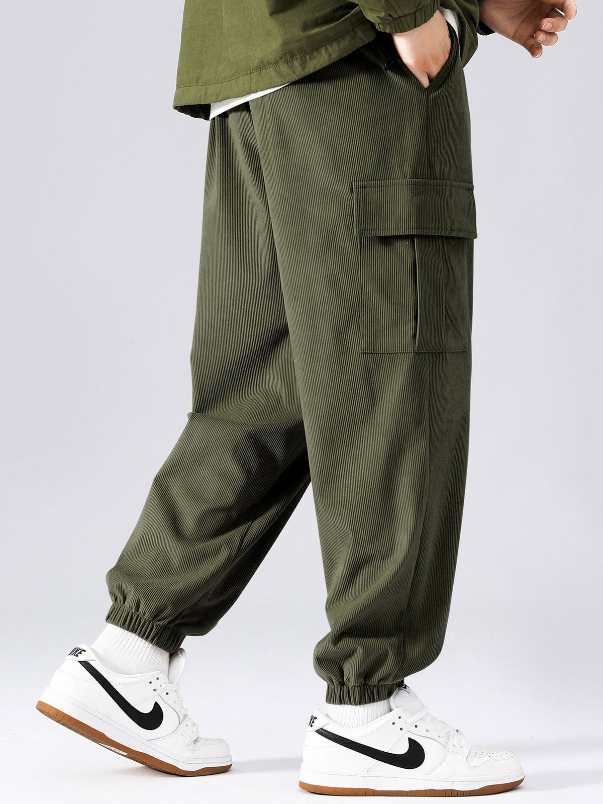 Men's Patchwork Corduroy Hoodie and Cargo Jogger Set
